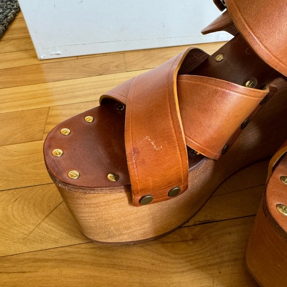 Celine Phoebe Philo Rare platforms Clogs Sandals veg tan leather brown tan 38.5 - Picture 11 of 16
